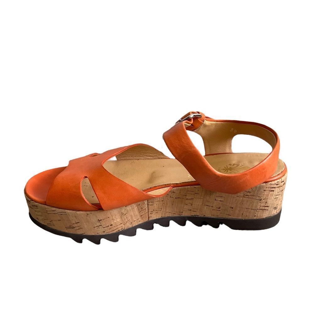 PARLANTI Italy Orange Tan Leather Platform Wedge Sandals 8.5 - Picture 3 of 11